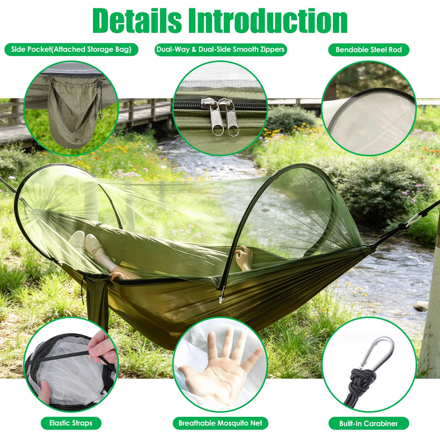 1 pièce hamac de camping avec moustiquaire hamac portable avec moustiquaire intégrée fermetures éclair bidirectionnelles