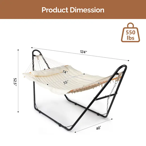 Hamac avec support, hamac à double barre avec lit de hamac, ensemble de hamac réglable robuste pour l’extérieur, patio,