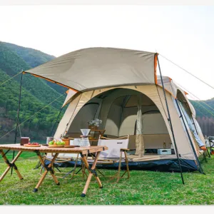 Tienda de campaña portátil al aire libre con dos dormitorios y un pasillo, equipo de camping resistente al sol y a la ll