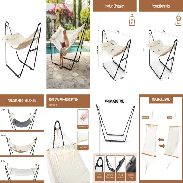 Hamac avec support, hamac à double barre avec lit de hamac, ensemble de hamac réglable robuste pour l’extérieur, patio,