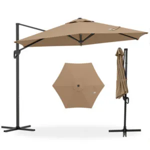 9×8.2FT Cantilever Patio Umbrella, Double-Tier Vented Offset Umbrella For Garden Pool-Brown