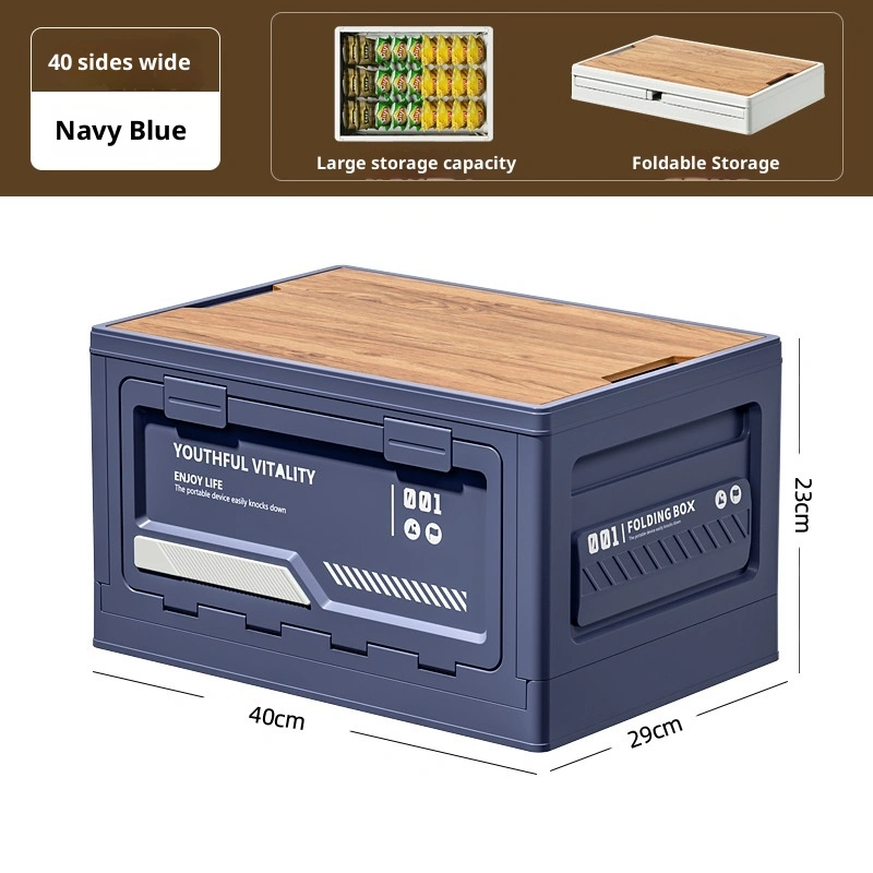 Caja de almacenamiento para camping al aire libre con puerta de apertura lateral y tapa de madera