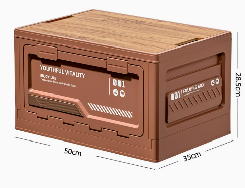 Caja de almacenamiento para camping al aire libre con puerta de apertura lateral y tapa de madera
