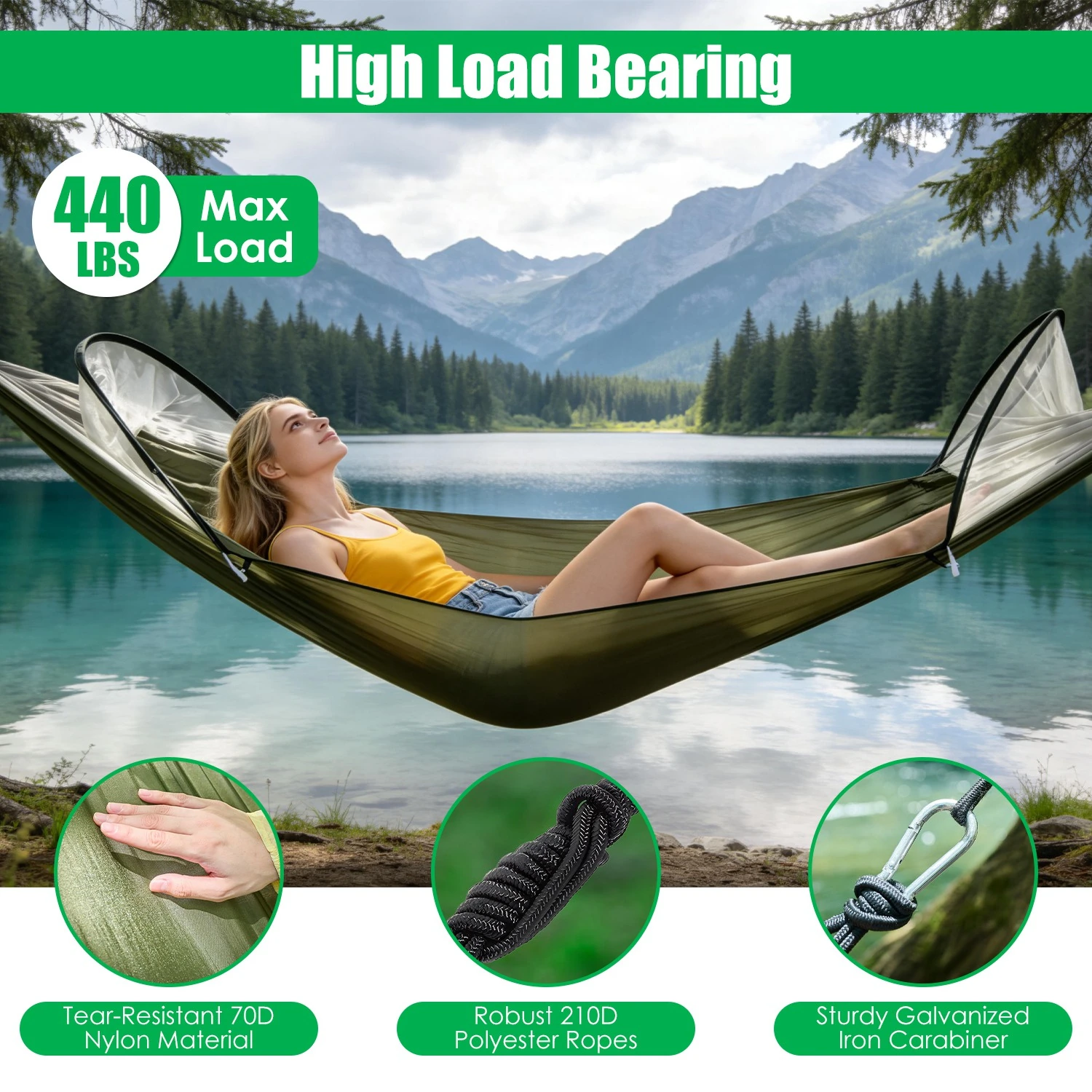1 pièce hamac de camping avec moustiquaire hamac portable avec moustiquaire intégrée fermetures éclair bidirectionnelles