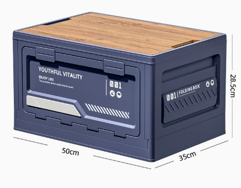 Caja de almacenamiento para camping al aire libre con puerta de apertura lateral y tapa de madera