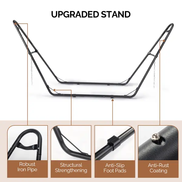 Hamac avec support, hamac à double barre avec lit de hamac, ensemble de hamac réglable robuste pour l’extérieur, patio,