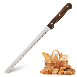10-Zoll-Luxus-Küchenbrotmesser aus hochglanzpoliertem Kohlenstoffstahl mit Holzgriff