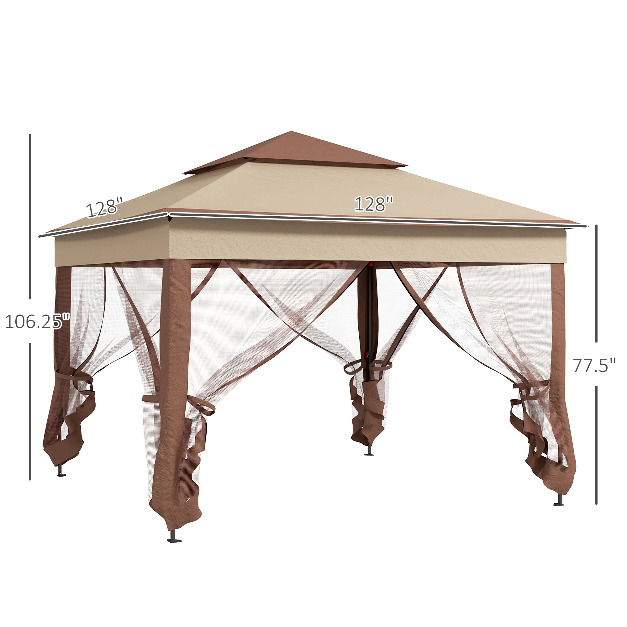 Outdoor-Pavillon mit Reißverschlussnetz, Tragetasche, 11 x 11, Khaki – Bild 5