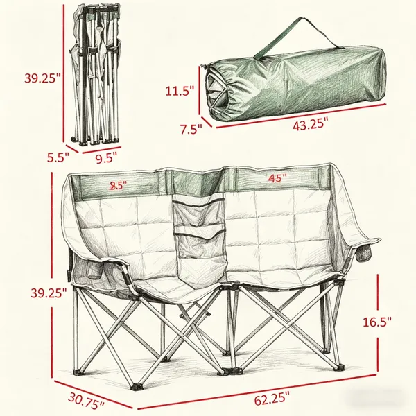 CampGlut Doppelklappstuhl, detaillierte Nahaufnahme der Armlehnen.