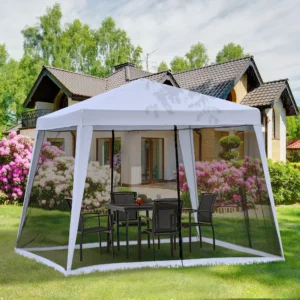 10x10 Outdoor-Partyzelt mit Moskitonetz-Seitenwänden, grau