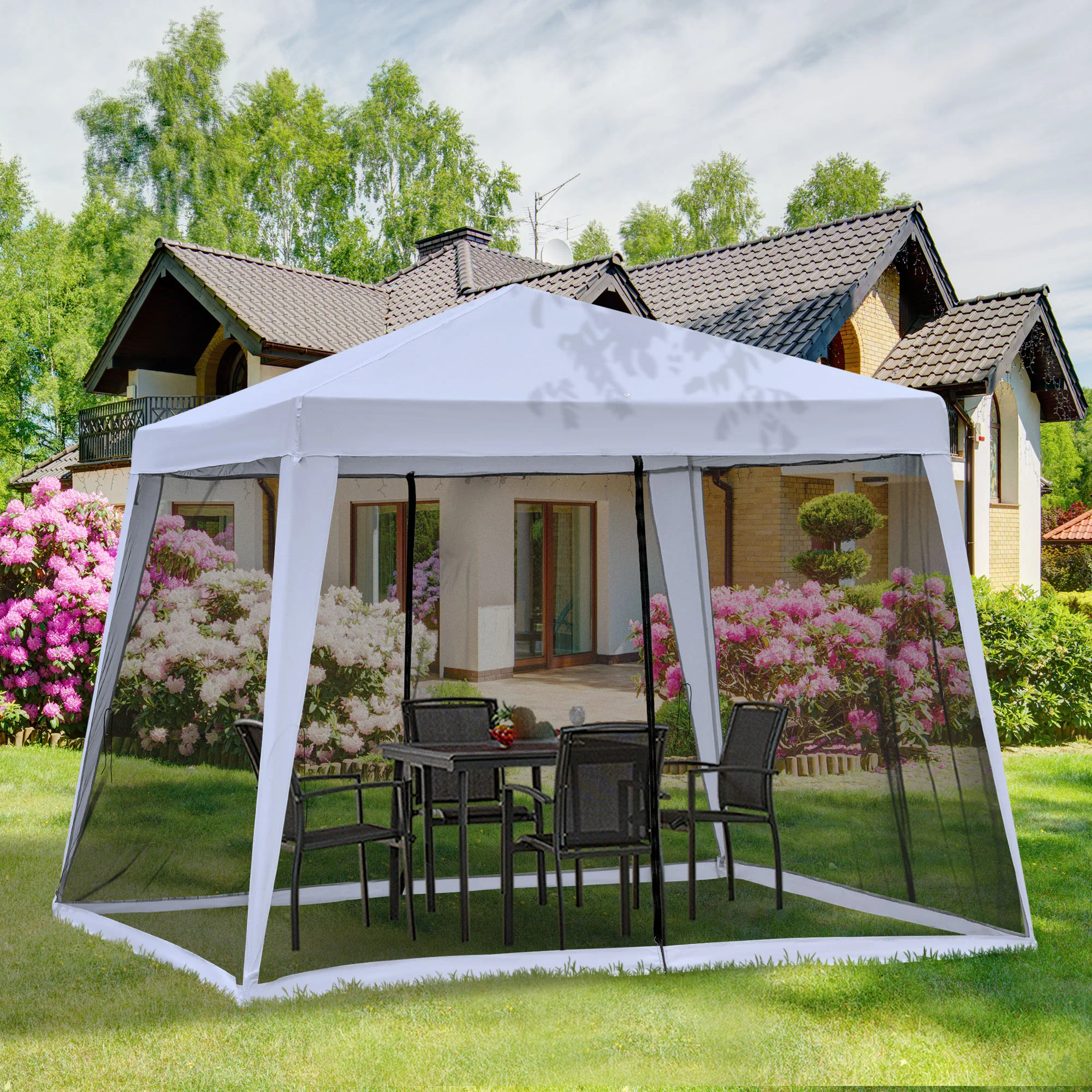 10x10 Outdoor-Partyzelt mit Moskitonetz-Seitenwänden, grau