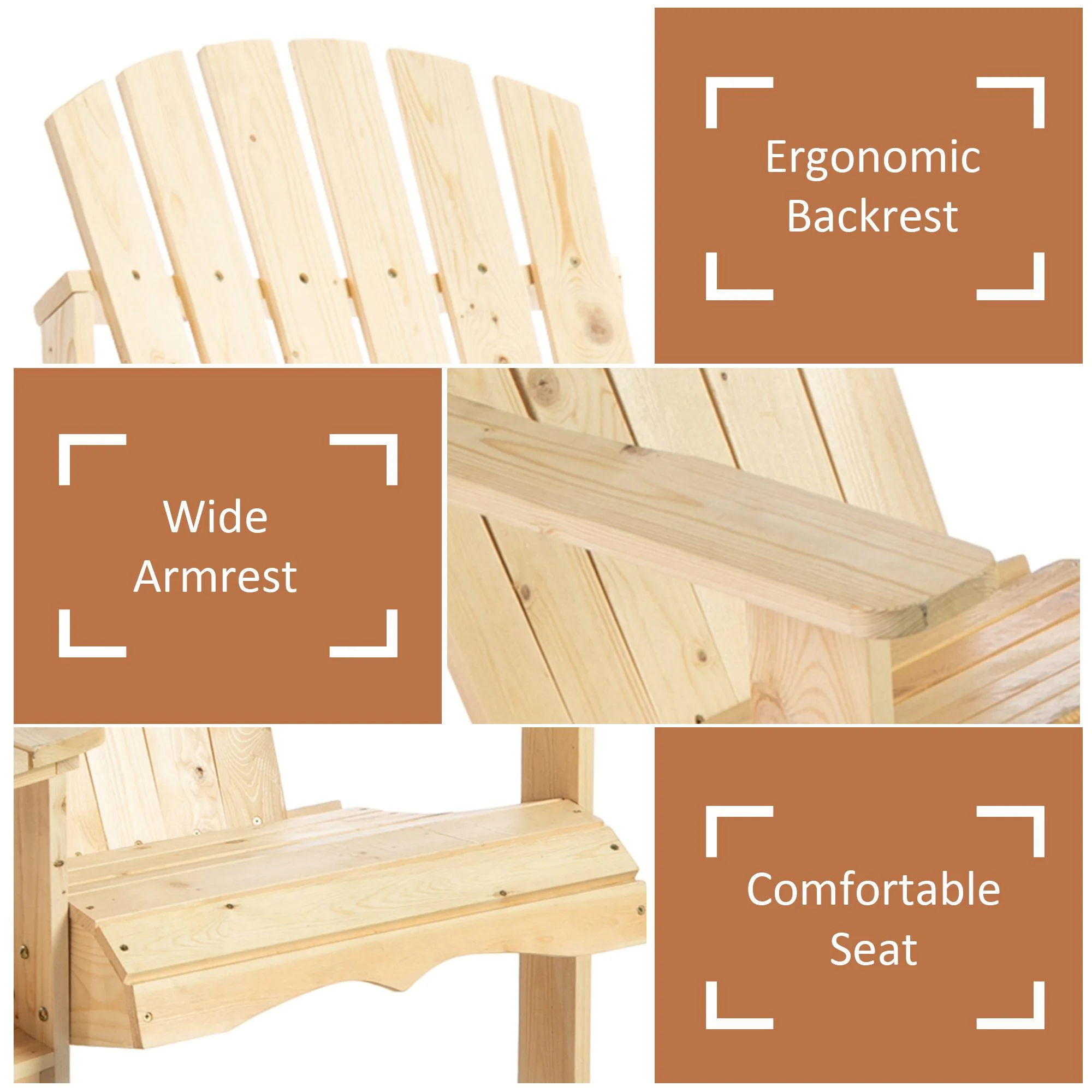 Feuerstelle Sitzgruppe: 2 Holz Adirondack Stühle mit Tisch & Sonnenschirmloch... – Bild 5