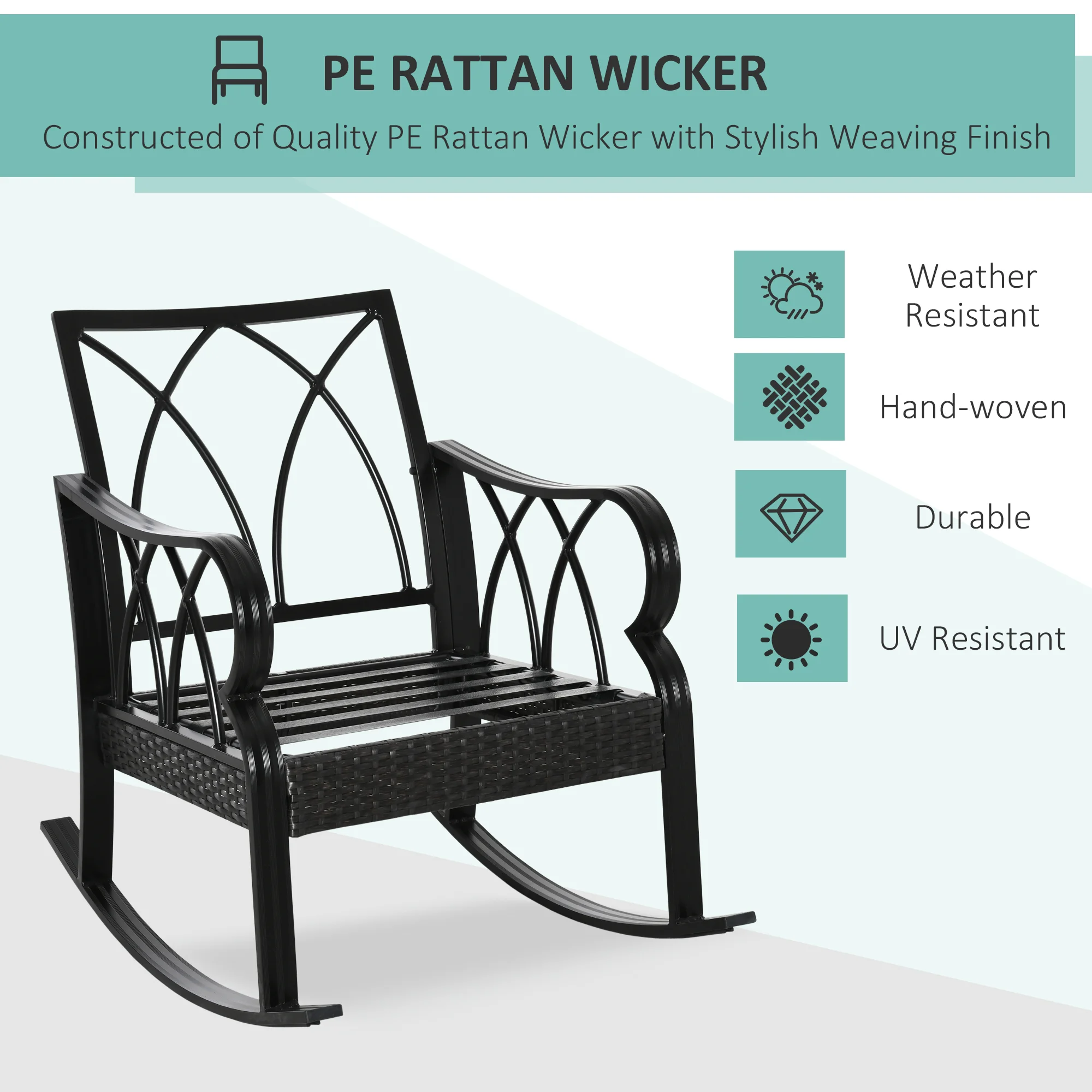Gepolsterter Outdoor-Korbstuhl, Alu-Rattan-Sessel mit Armlehnen, Khaki – Bild 2