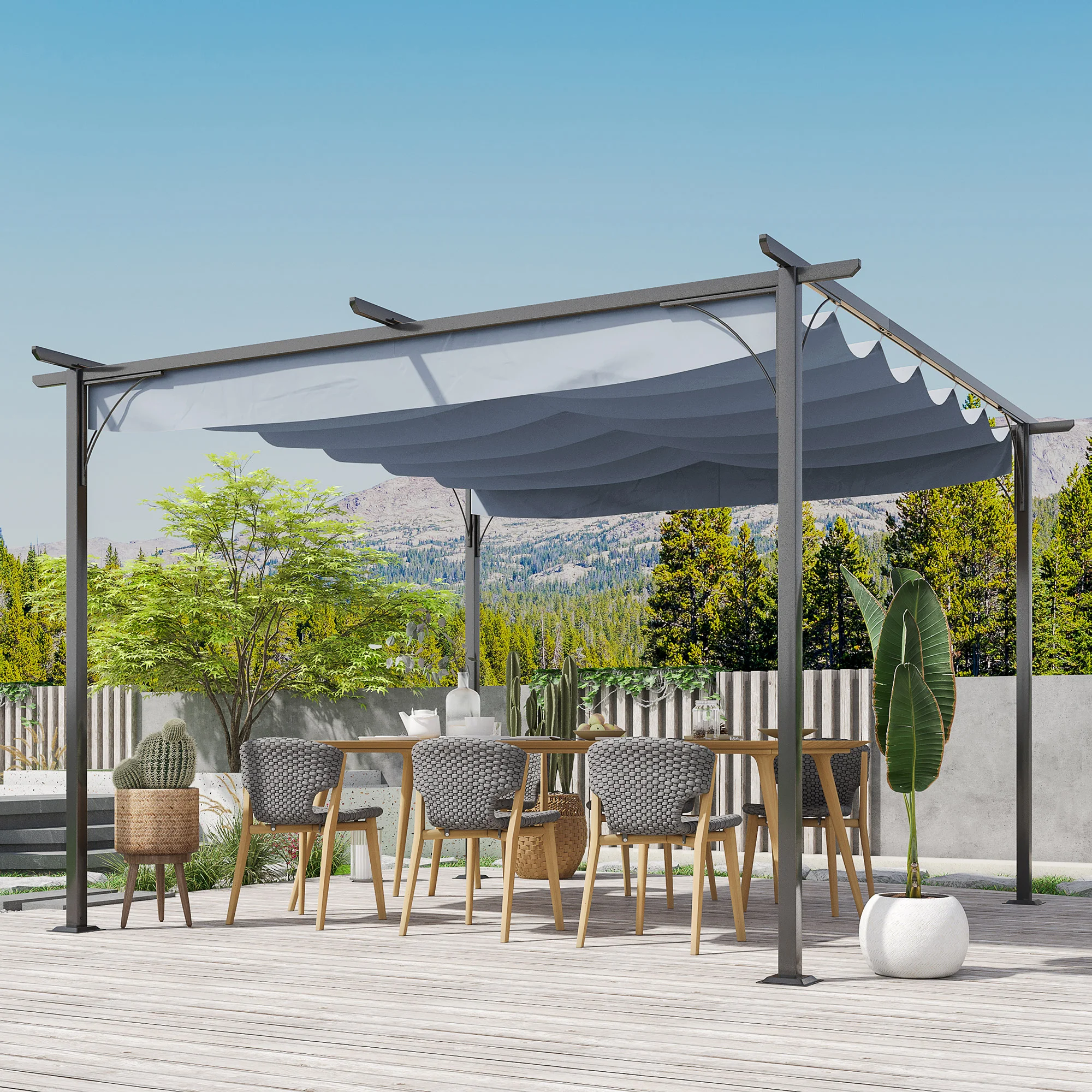 CampGlut graue ausziehbare Sonnenschutz-Pergola für Terrasse.