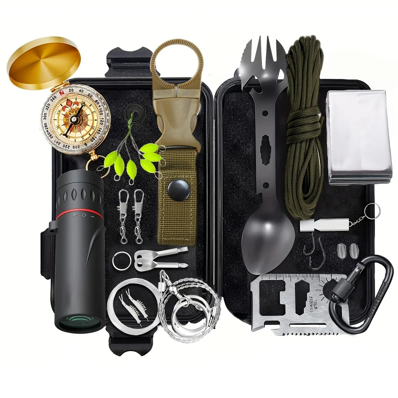 Outdoor-Camping-Set mit Schlafsack, Trillerpfeife, Kompass, Minischlüssel und... – Bild 4