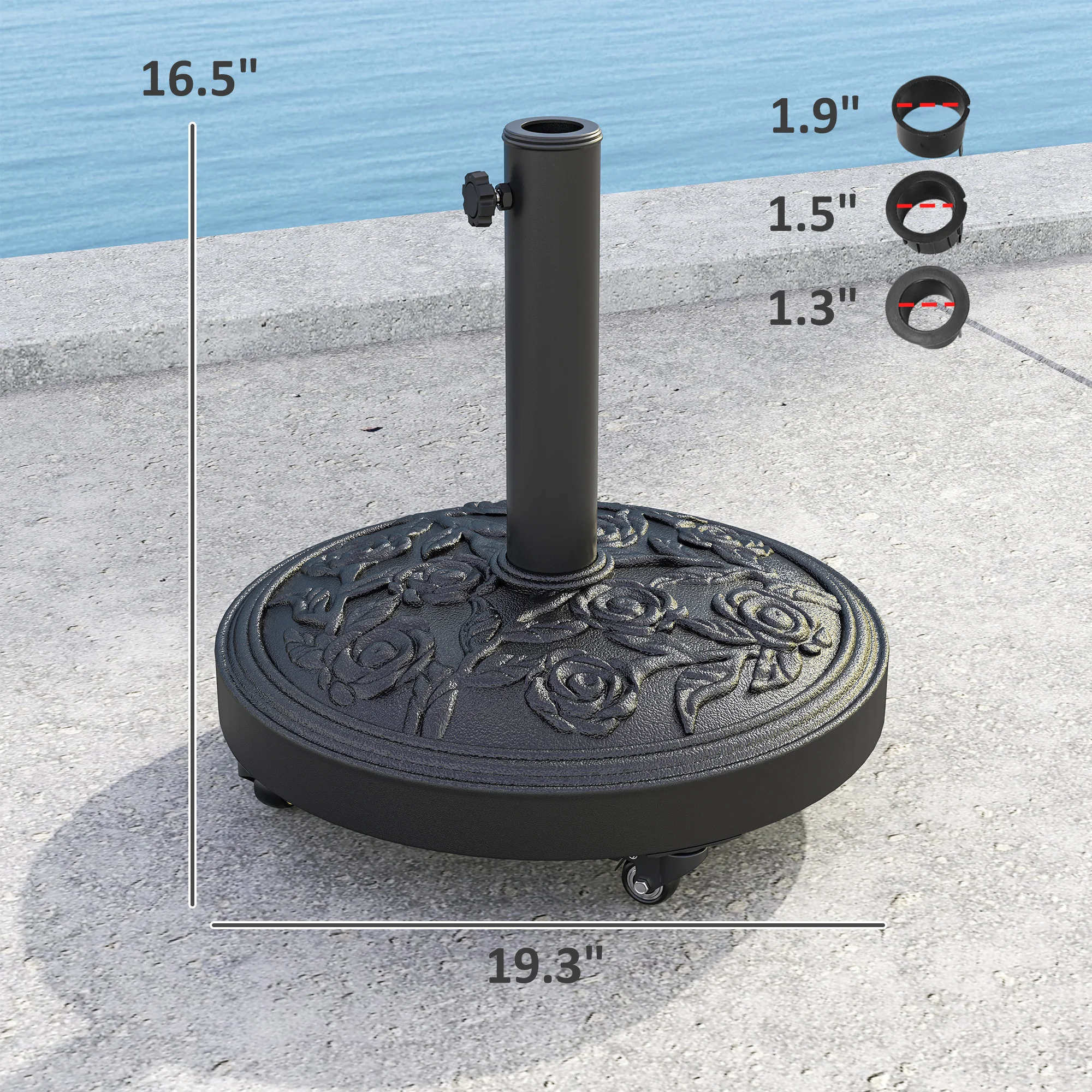 Runder Terrassenschirmständer, 21 kg Harz mit Rollen, für 3,3/3,8/4,8 cm Stan... – Bild 7