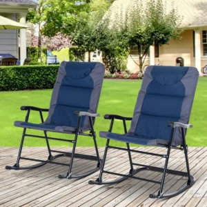 CampGlut 2-teiliges Outdoor-Set mit gepolsterten Schaukelstühlen.