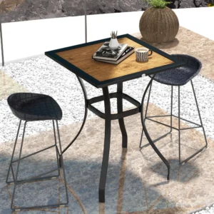 28" Outdoor Esstisch, Kunstholz Terrassenmöbel, Quadratischer Holzoptik Garte...
