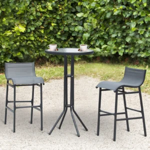 3-teiliges Outdoor-Bistro-Set für 2 Personen, Barhöhe, Anthrazitgrau