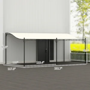 10 x 20 Wand-Pergola-Vordach, Metall-Patio-Vordach mit Ablauflöchern, Cremeweiß