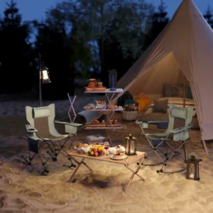 Klappbare Schaukel-Campingstühle, 2er-Pack, Grau, mit Kopfstütze, Kühltasche,...