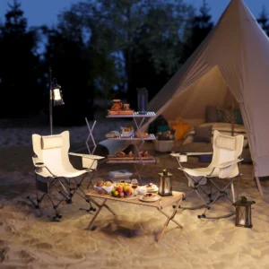 Klappbare Schaukel-Campingstühle, 2er-Set, mit Kopfstütze, Kühltasche, Geträn...