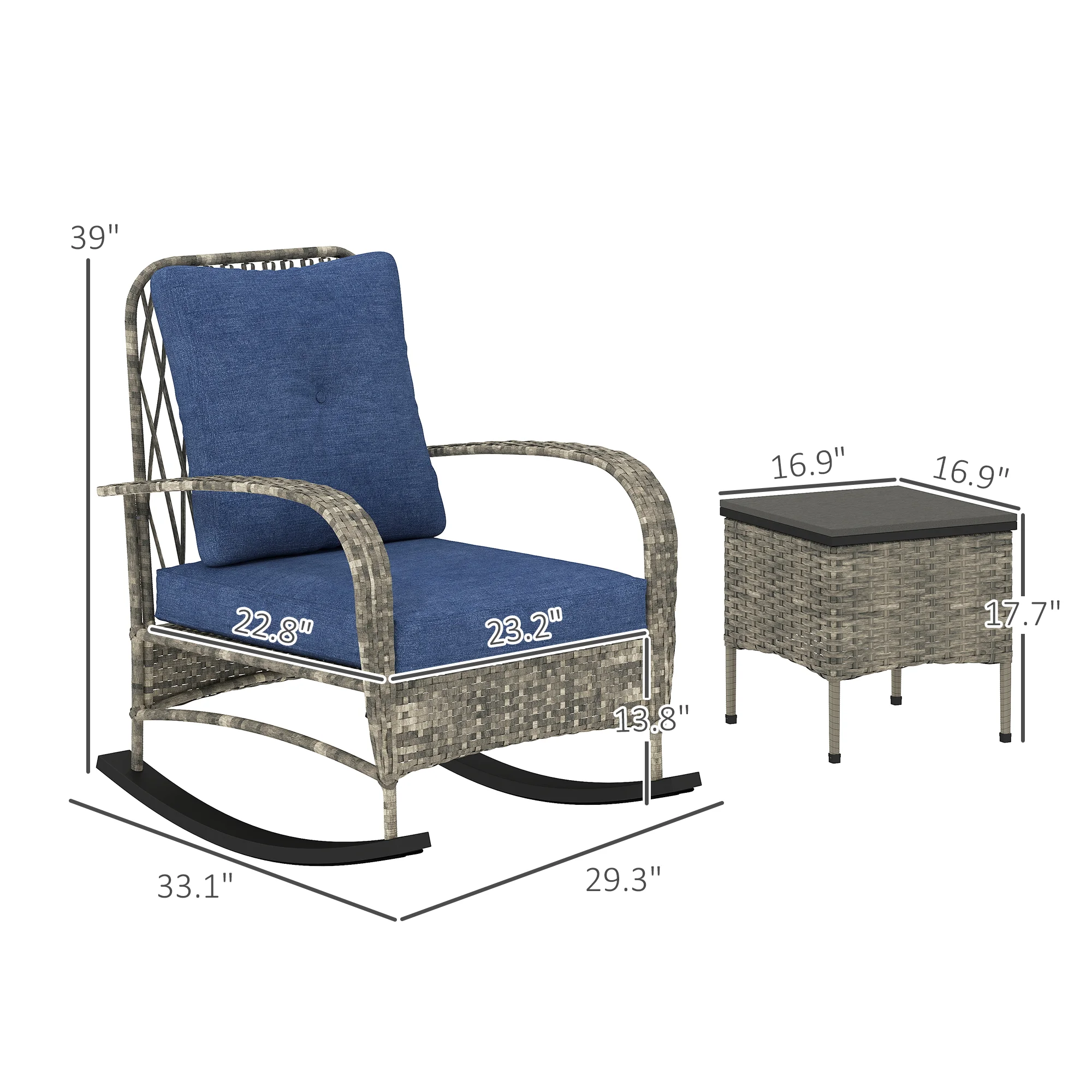 3-Piece Poly Rattan Garden Furniture Set with Rocking Chairs, Coffee Table, Cushions... - Imagen 6