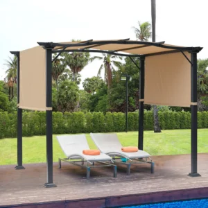 8 x 10 m ausziehbares Pergola-Dach, Stahlrahmen, Polyester, mit Abdeckung
