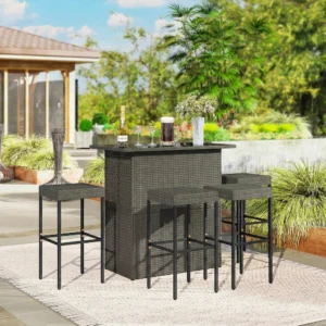 CampGlut 5-teiliges Rattan Bar-Set für Outdoor.