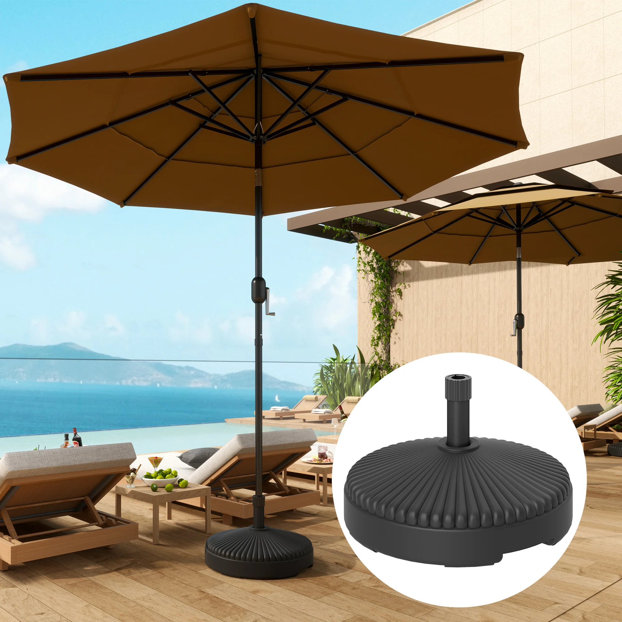 CampGlut runder Schirmstaender aus Metall fuer schwere Outdoor-Schirme.