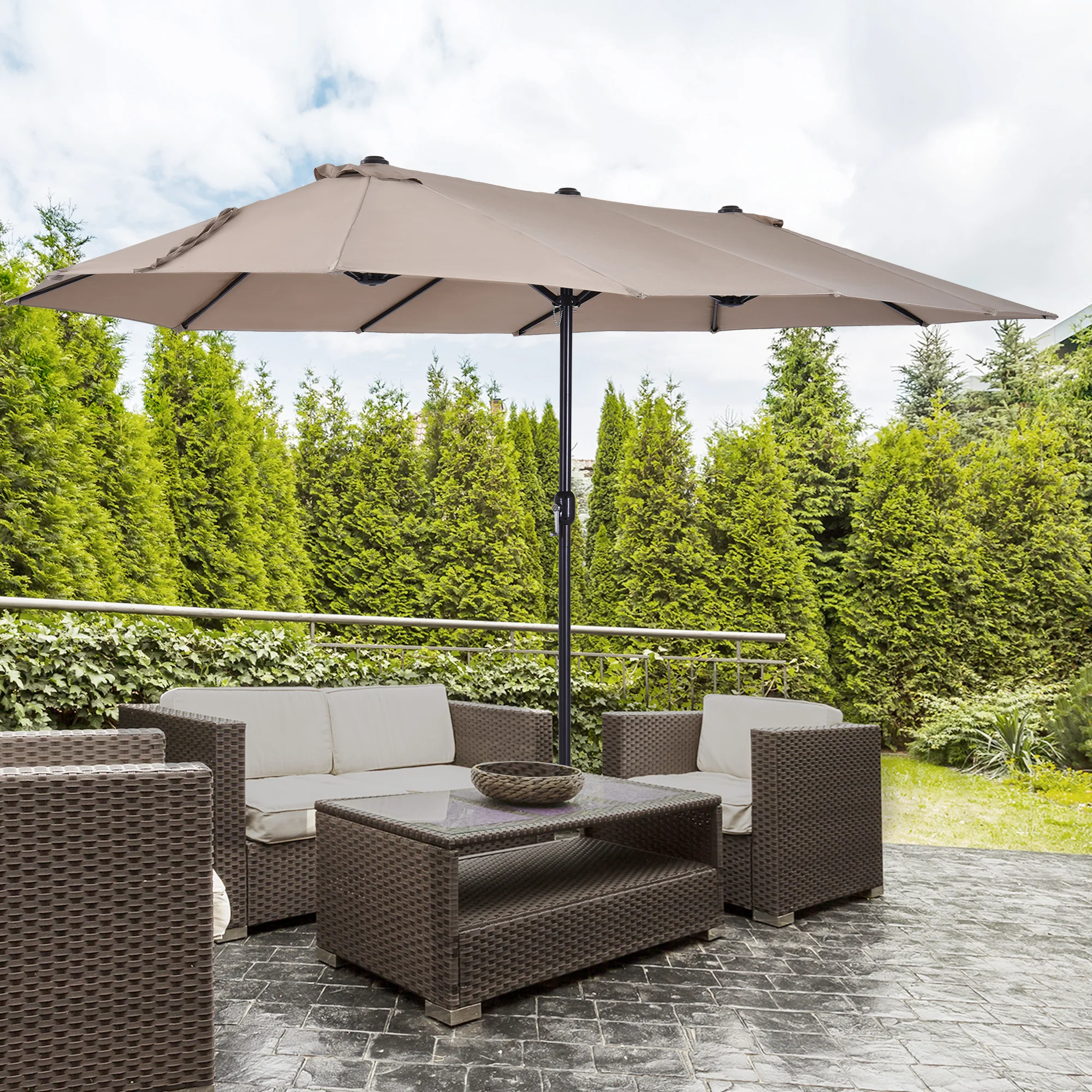 15ft Doppelseitiger Sonnenschirm, Kurbel, für Terrasse, Rasen, Garten & Pool,... – Bild 8