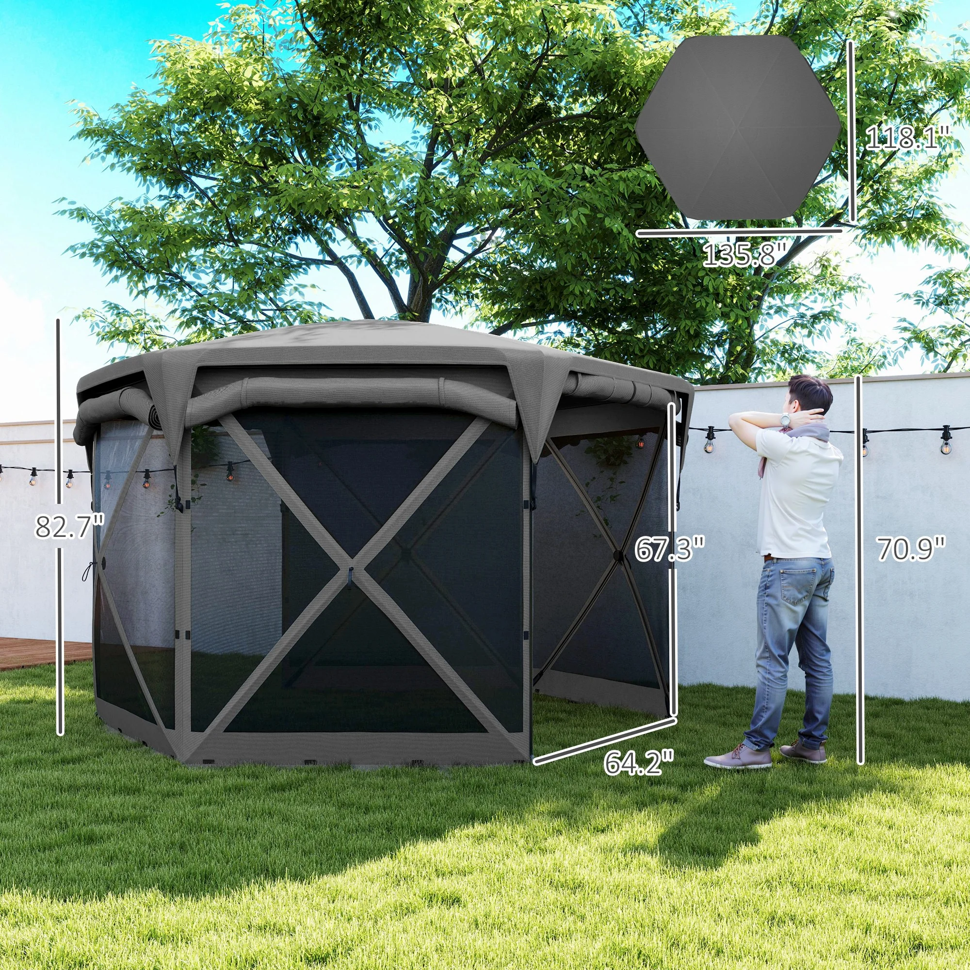 11 x 11ft Pop-Up-Gazebo-Sichtschutzzelt mit abnehmbarem Dach, aufrollbaren Wi... – Bild 5