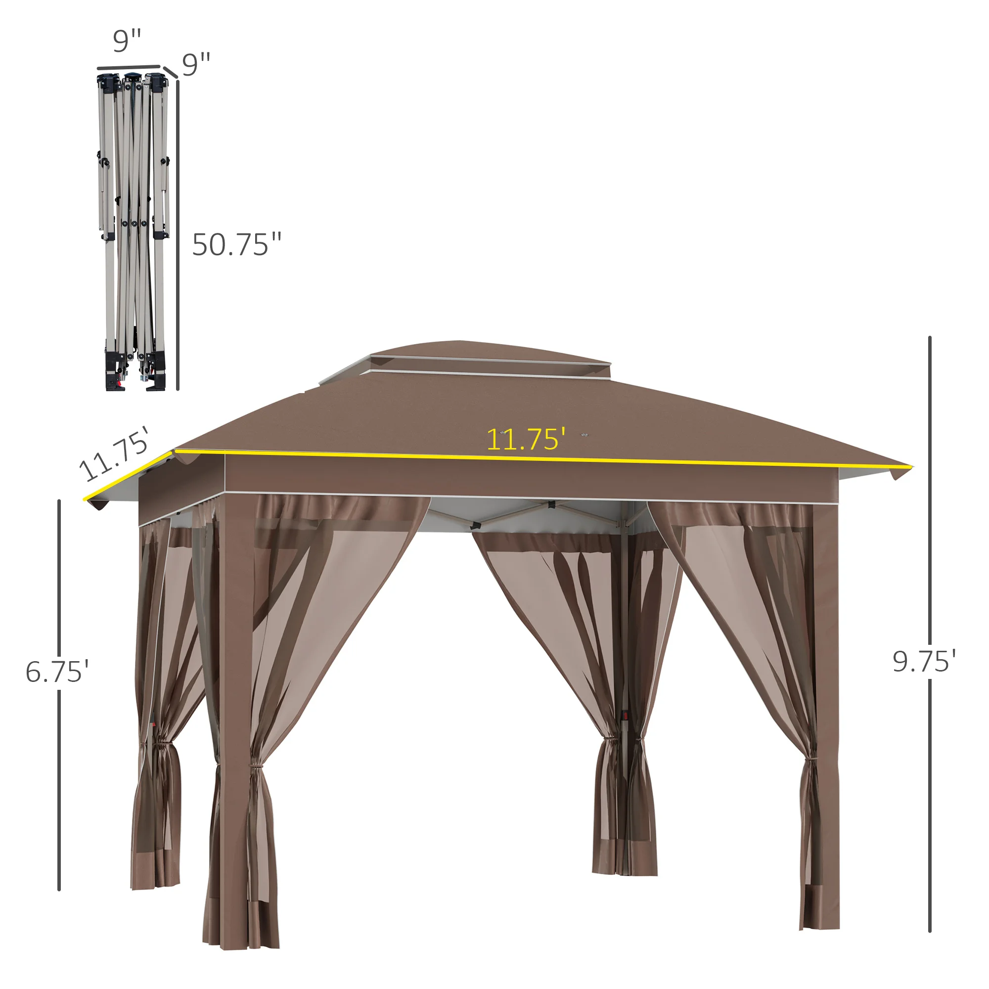 12x12 Pop-Up-Pavillon mit Netz und Tragetasche, Sonnenschutz 12,7 m², höhenve... – Bild 2