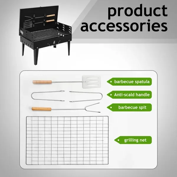 44x27x7cm Portable Square Charcoal Grill Black - Image 6