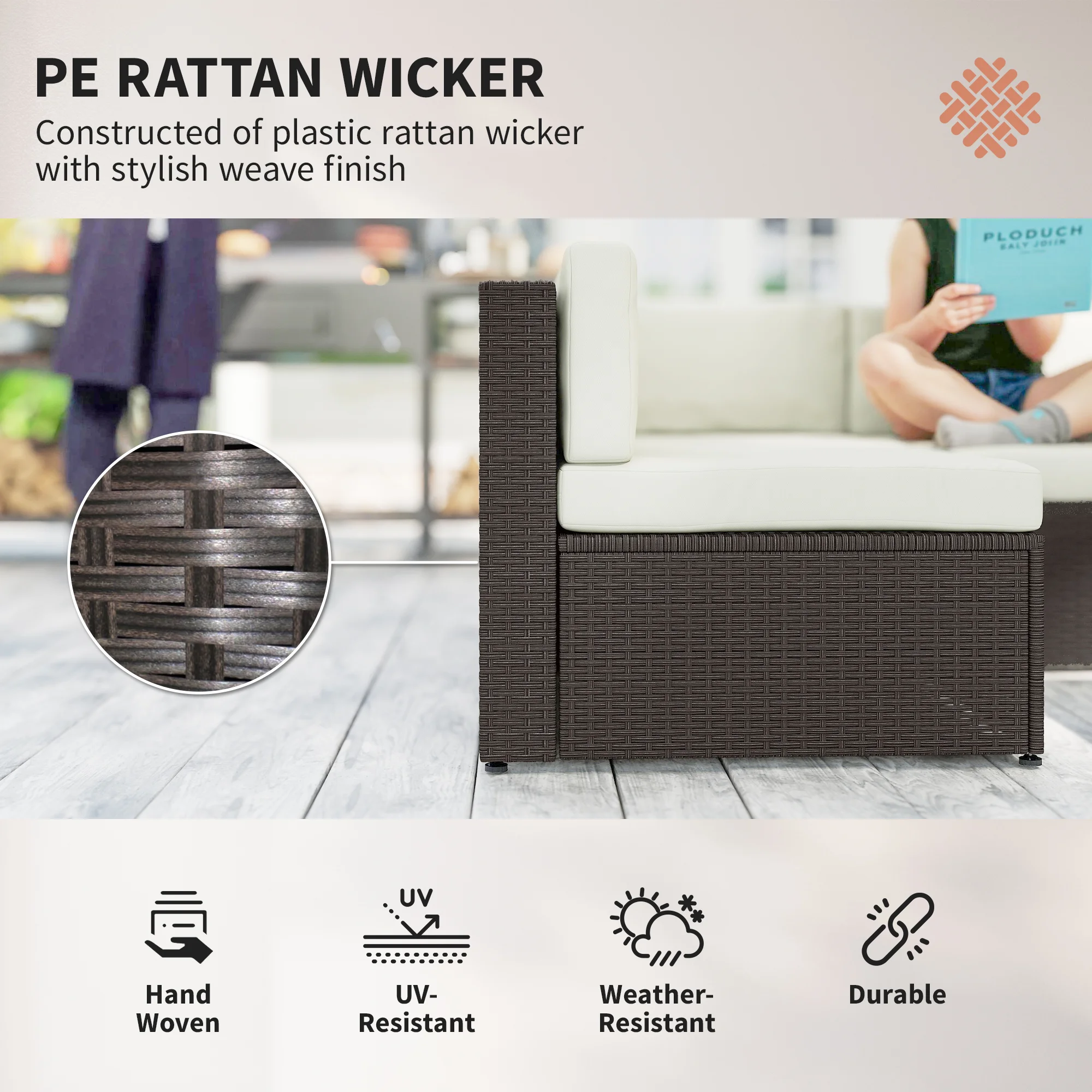 7-teiliges Terrassenmöbel-Set, PE-Rattan, wetterfest, mit Glastisch – Bild 8