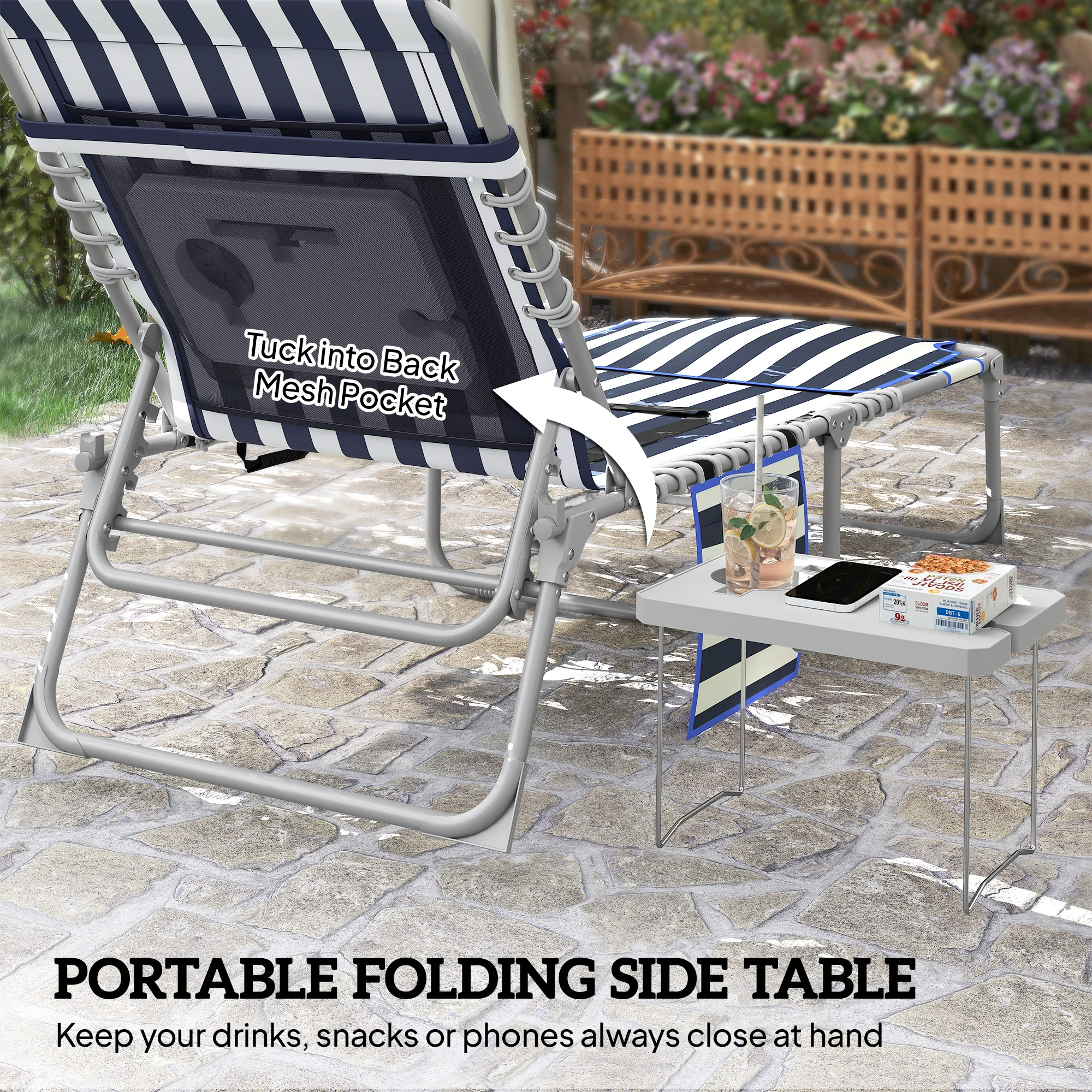 CampGlut Sonnenliege mit Gesichtsloch und Ablage für komfortables Outdoor-Liegen.