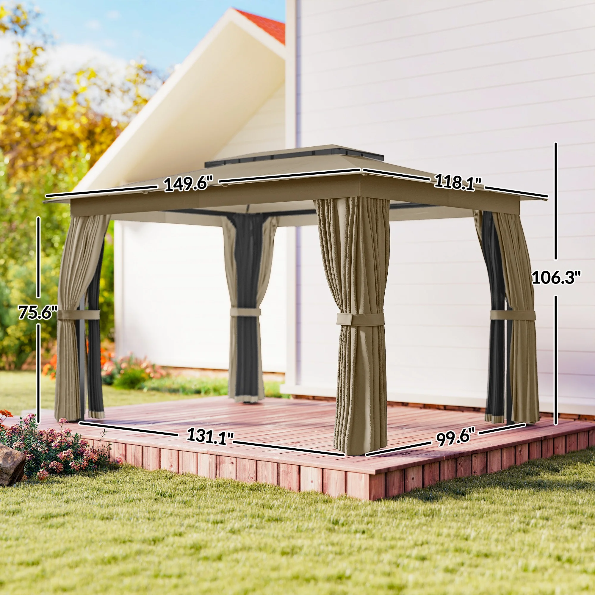 CampGlut 10x12 Gazebo auf Rasenfläche aufgebaut.