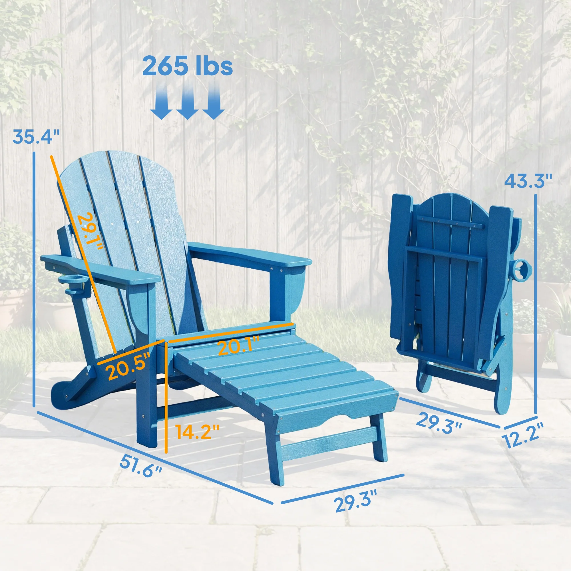Klappbarer Adirondack-Stuhl 2er-Set, HDPE Feuerstellenstuhl mit ausziehbarem ... – Bild 8