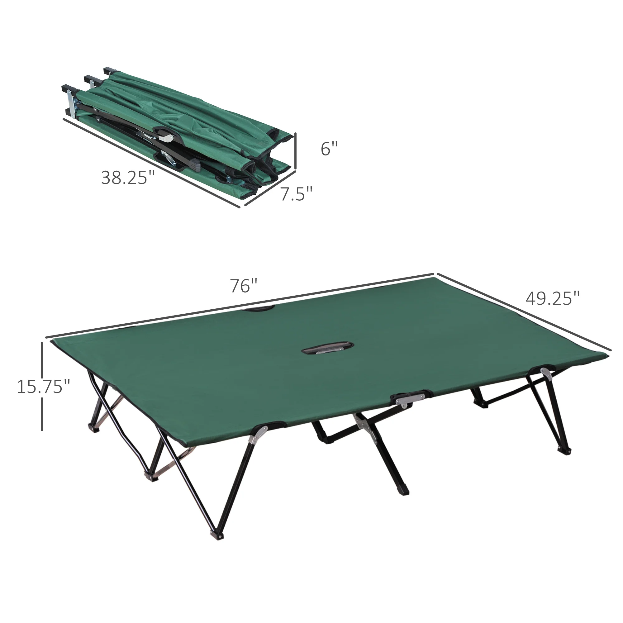 2-Person Folding Camp Bed for Adults, 127 cm Wide, with Carry Bag, Green – Image 8