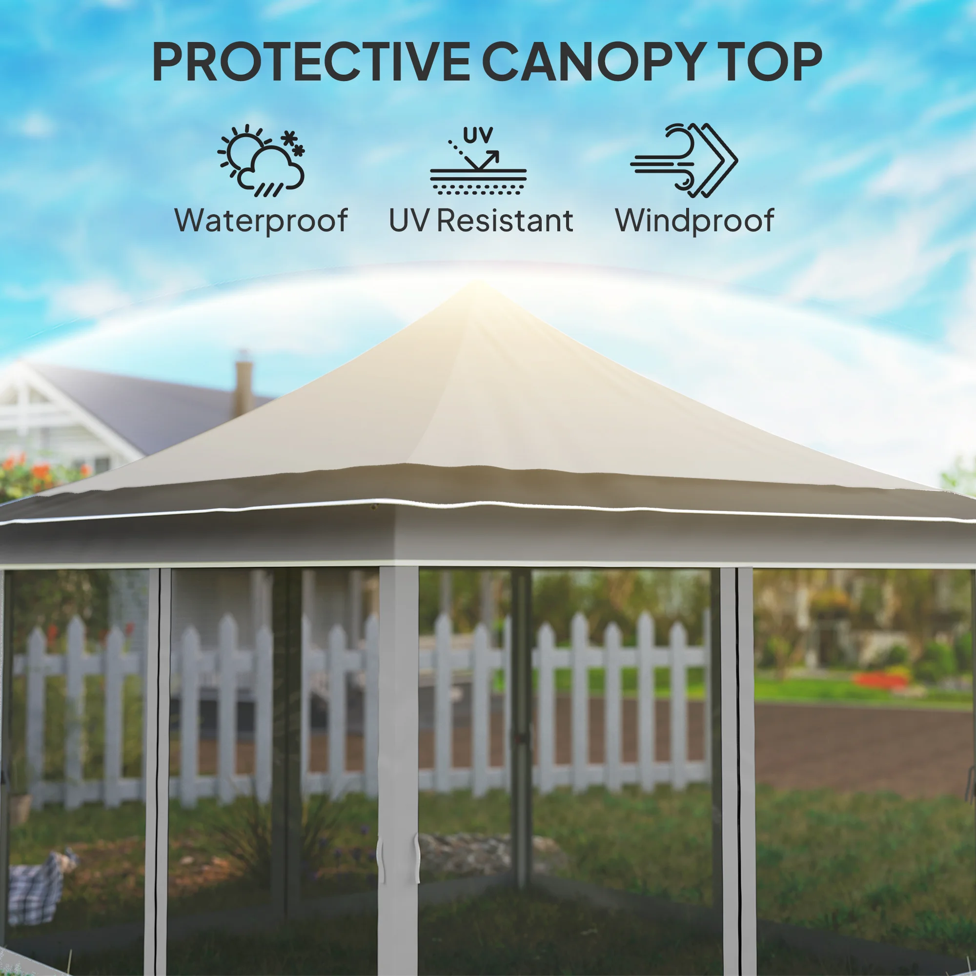 12 x 12 ft. Pavillon mit Moskitonetz, UPF50+, Tragetasche, hellgrau – Bild 7