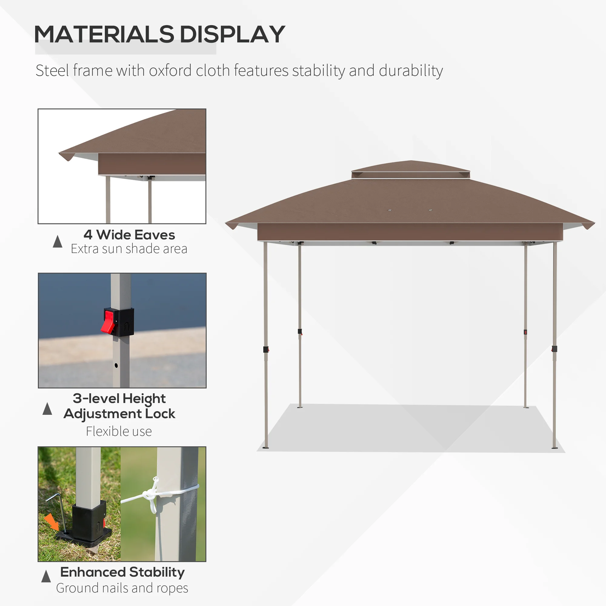 12x12 Pop-Up-Pavillon mit Netz und Tragetasche, Sonnenschutz 12,7 m², höhenve... – Bild 3