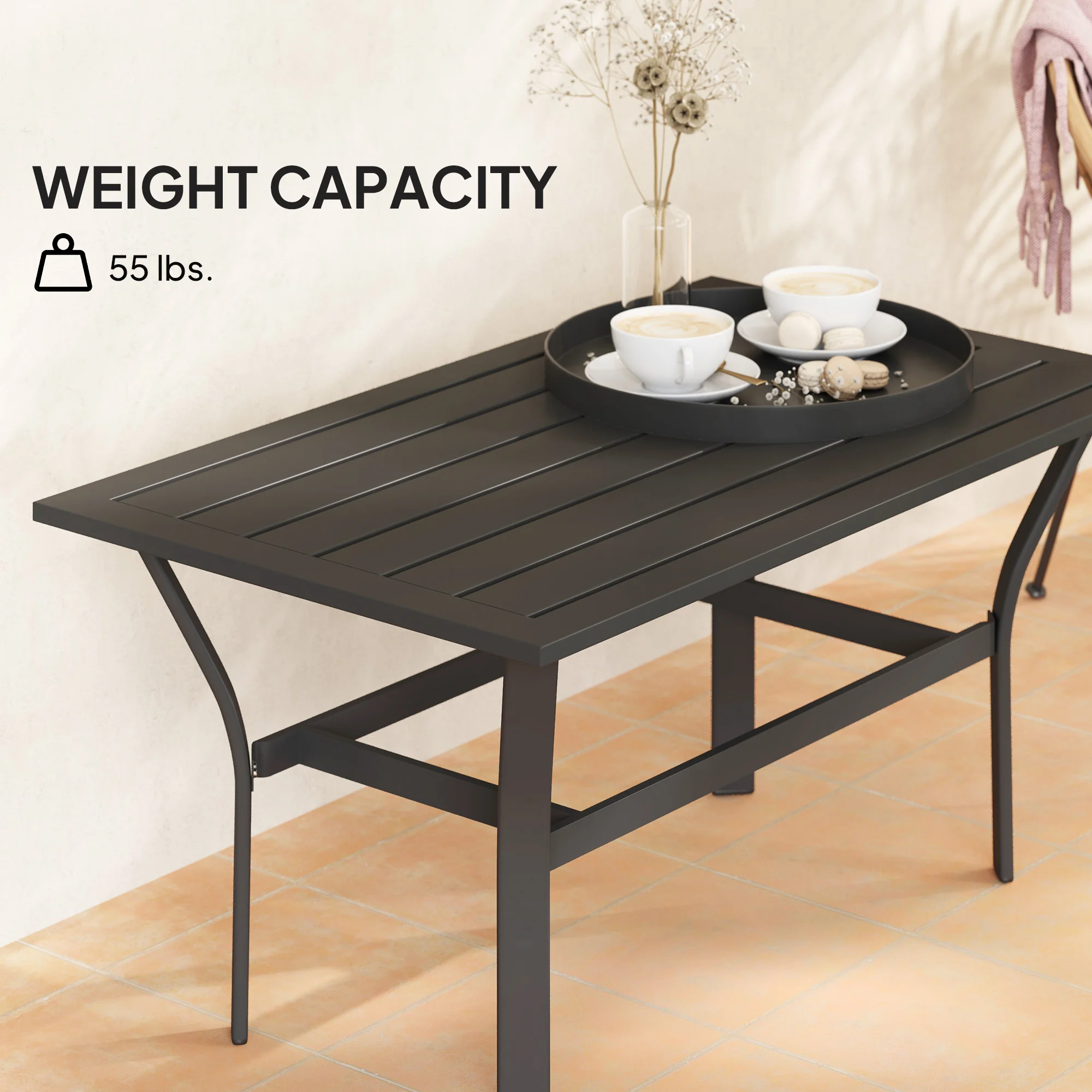 Mesa de centro para exteriores con tablero de lamas, mesa de centro metálica rectangular para jardín... - Image 8
