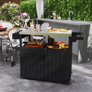 Outdoor-Barwagen mit Stauraum, Edelstahlplatte, HDPE-Kücheninsel auf Rollen, ...