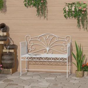43" Gartenbank, Outdoor Terrassenbank mit Armlehnen, Metallbank für Hof, Pool...