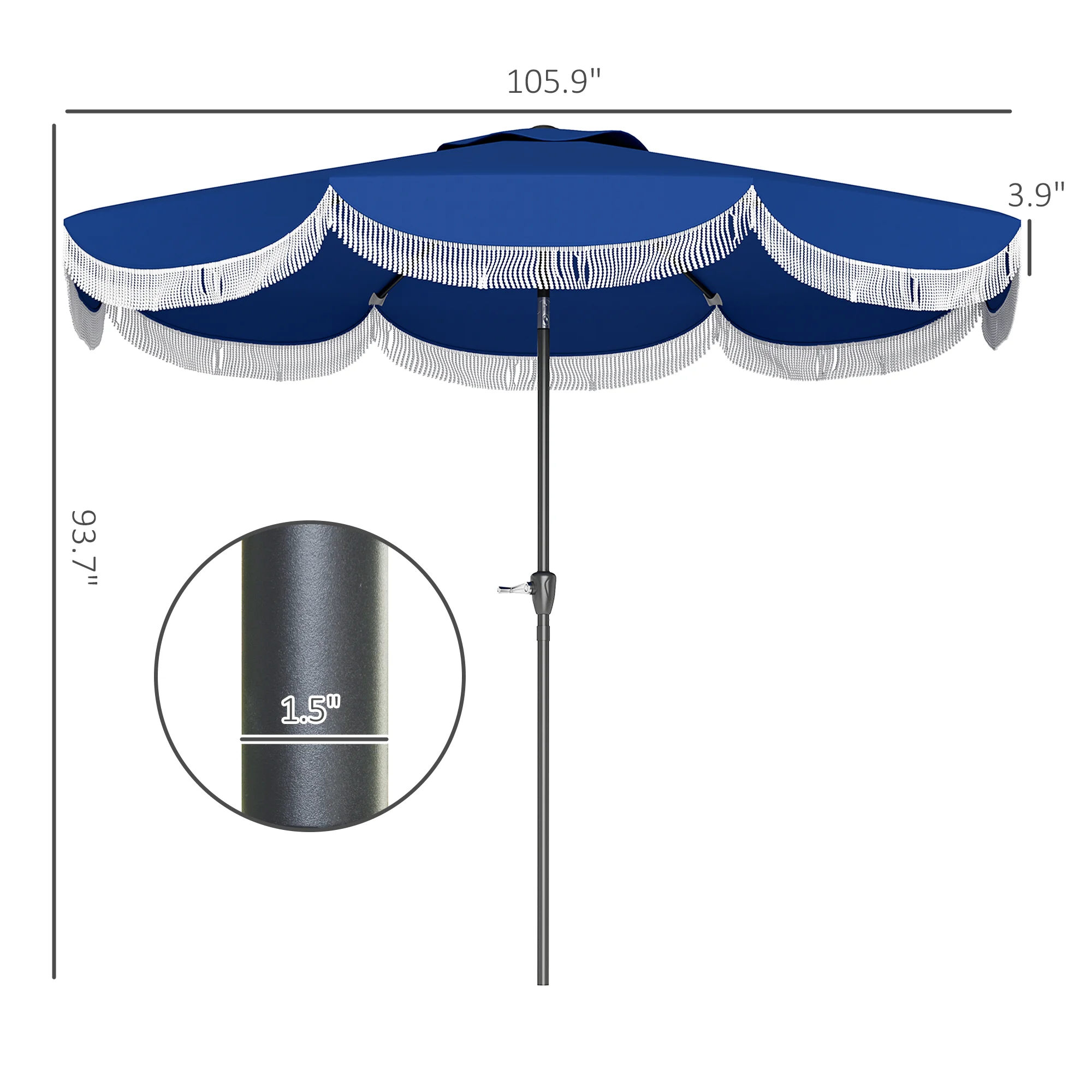 9FT Terrassenschirm, UPF 30+, Kurbel, 8 Streben, Kippfunktion, belüftet, Navy... – Bild 4