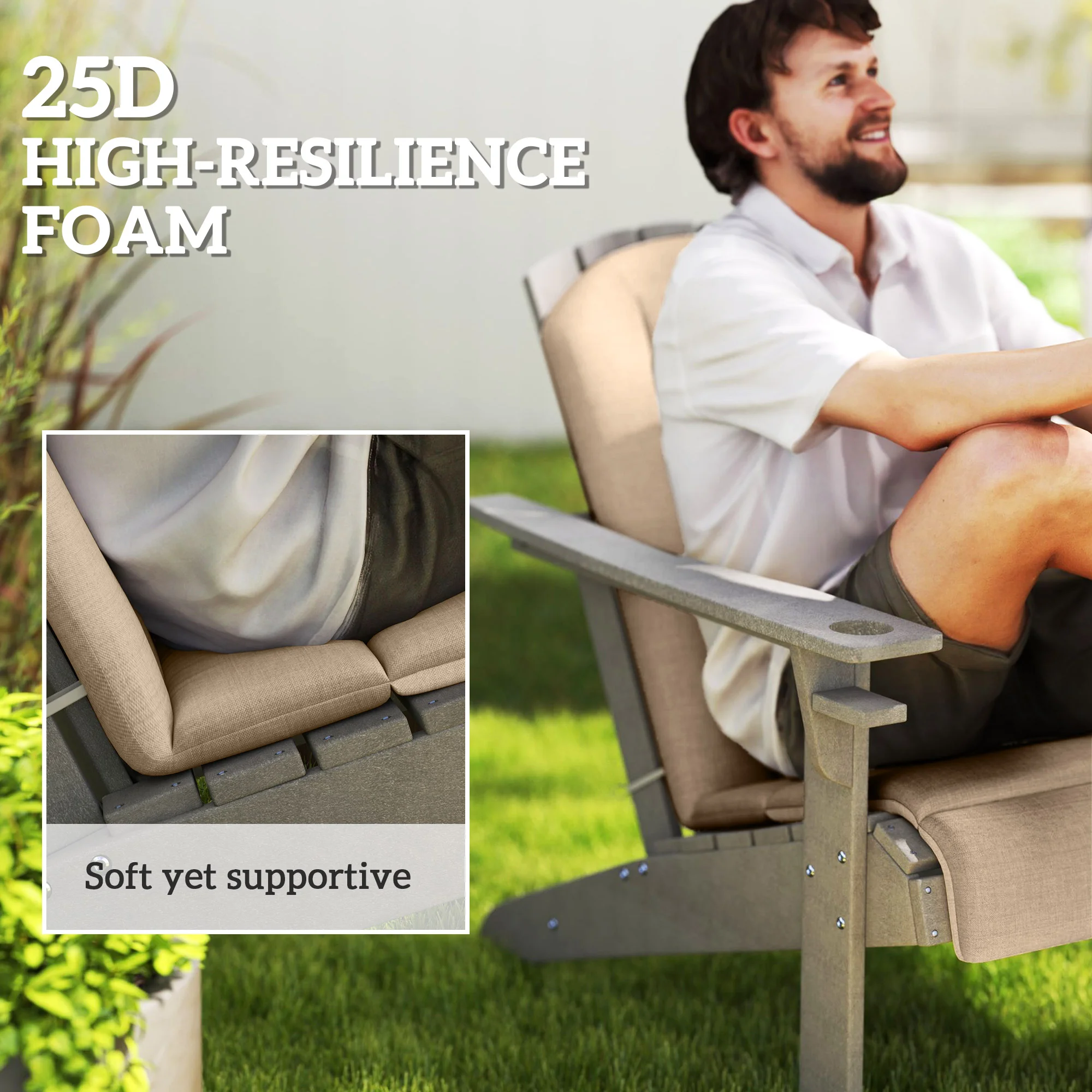 Lot de 4 coussins de chaise extérieure, Adirondack à dossier haut avec sangles, mousse haute densité... - Image 7