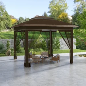 12 x 12 Pop-Up-Pavillon mit Netz und Tragetasche, 137 m² Schatten, Dunkelbraun