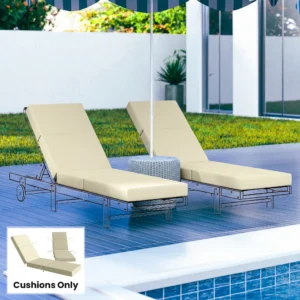 Set of 2 Lounge Chair Pads, 4 inches thick, Outdoor Chaise Lounge Cushions with Straps, 53 x...