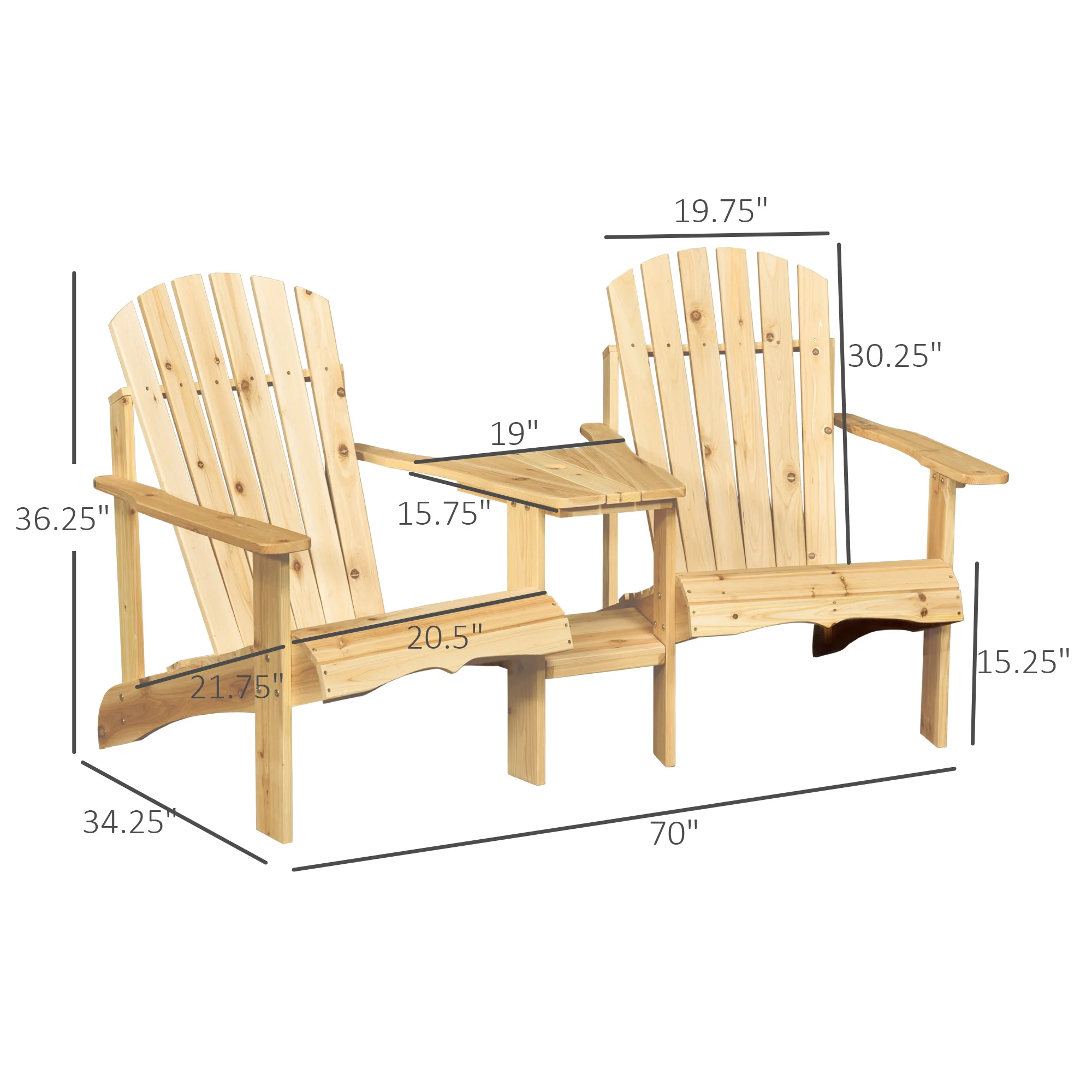 Feuerstelle Sitzgruppe: 2 Holz Adirondack Stühle mit Tisch & Sonnenschirmloch... – Bild 7