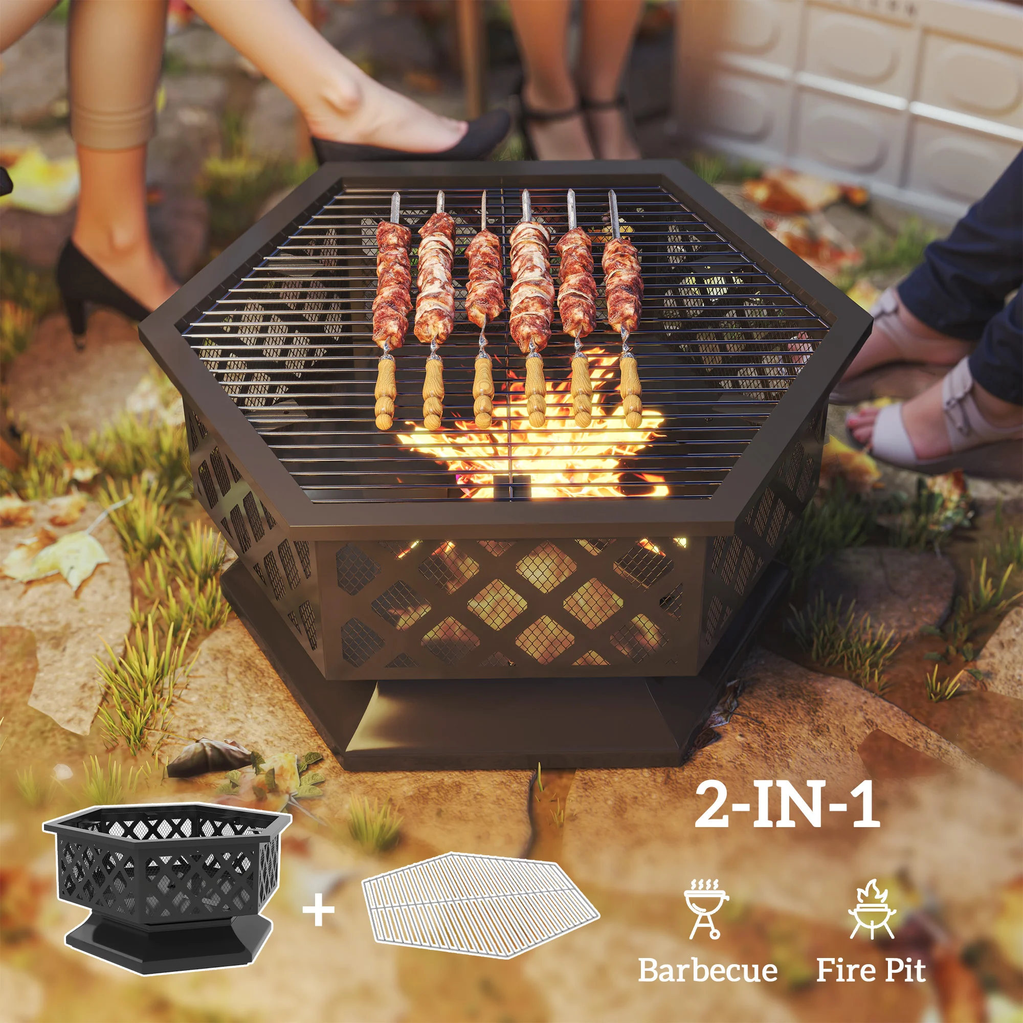CampGlut Outdoor-Feuerstelle mit Grill, perfekt für CampGlut Abenteuer.